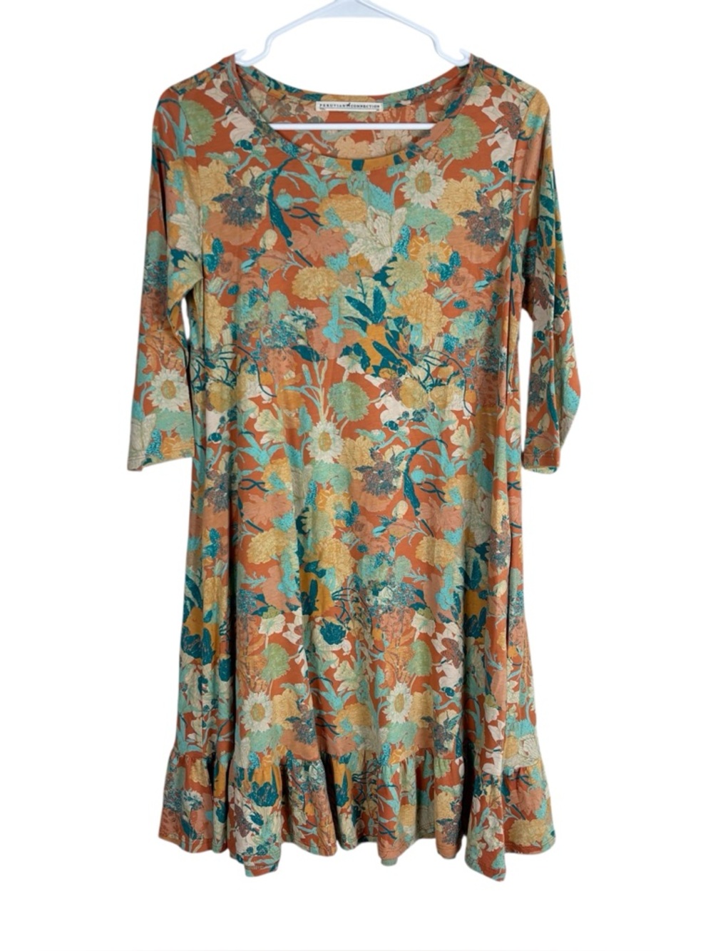 Peruvian Connection Lantana Dress Size XS Pima Cotton Jersey Pockets Ruffle Hem